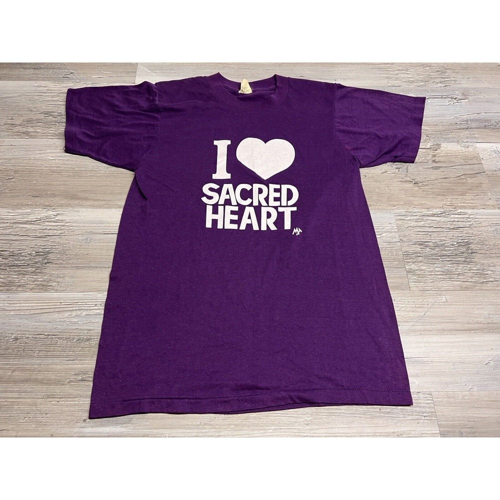 Vintage 90s Graphic T-Shirt I Love Sacred Heart Detroit Size M Single Stitch USA